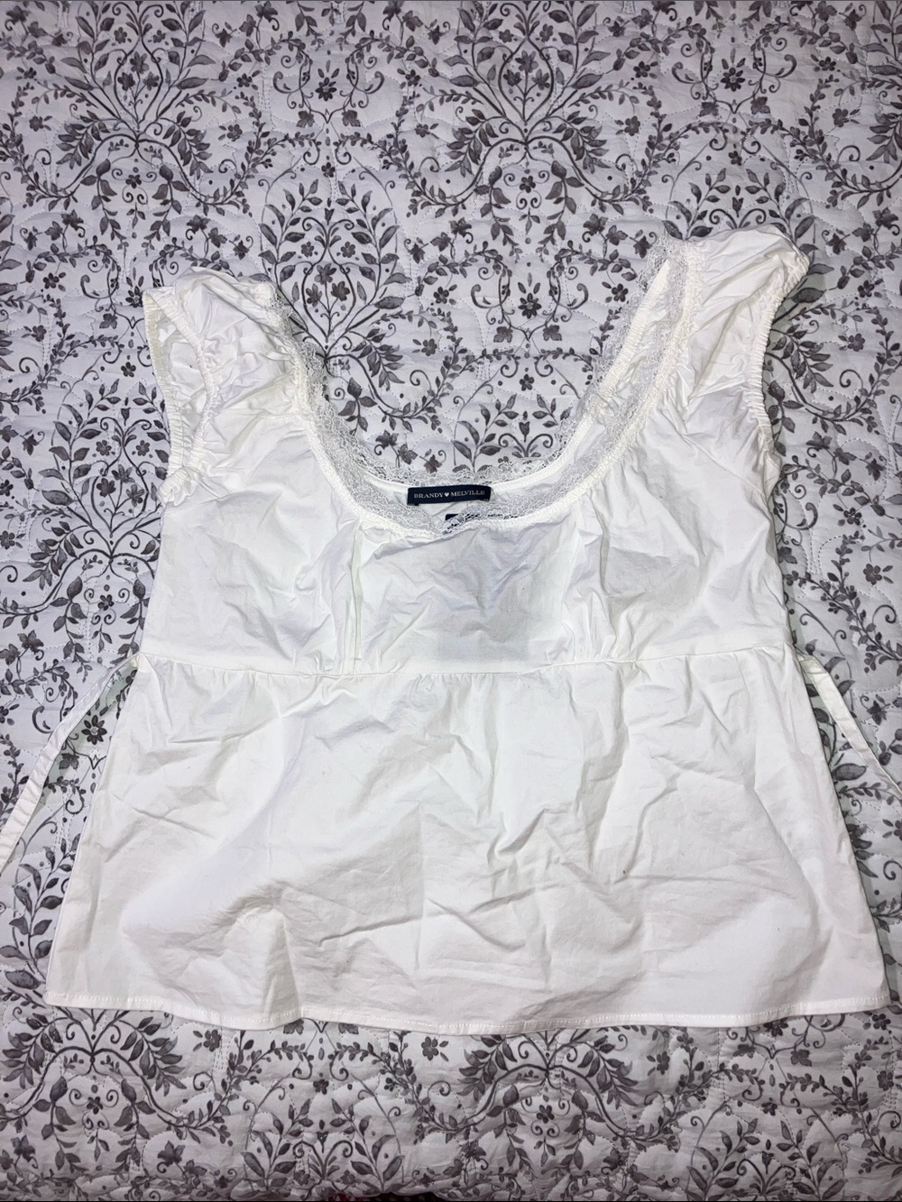 Brandy Melville Cream Lace-Trim Peplum Blouse